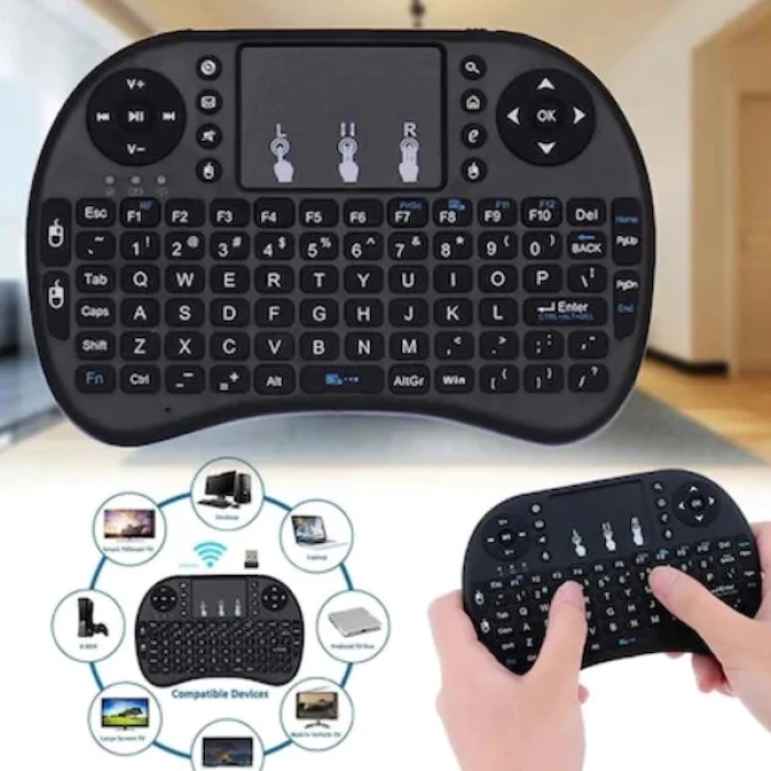 KESGİN MARKET® Smart Tv Box Ps3 Uyumlu Kablosuz Dokunmatik Işıklı Şarjlı Touchpadli Mini Q Klavye