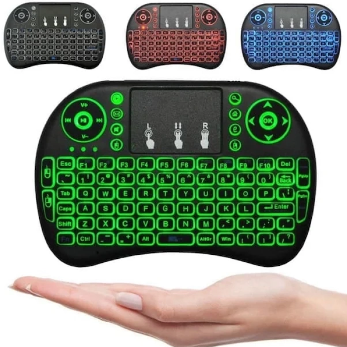KESGİN MARKET® Smart Tv Box Ps3 Uyumlu Kablosuz Dokunmatik Işıklı Şarjlı Touchpadli Mini Q Klavye