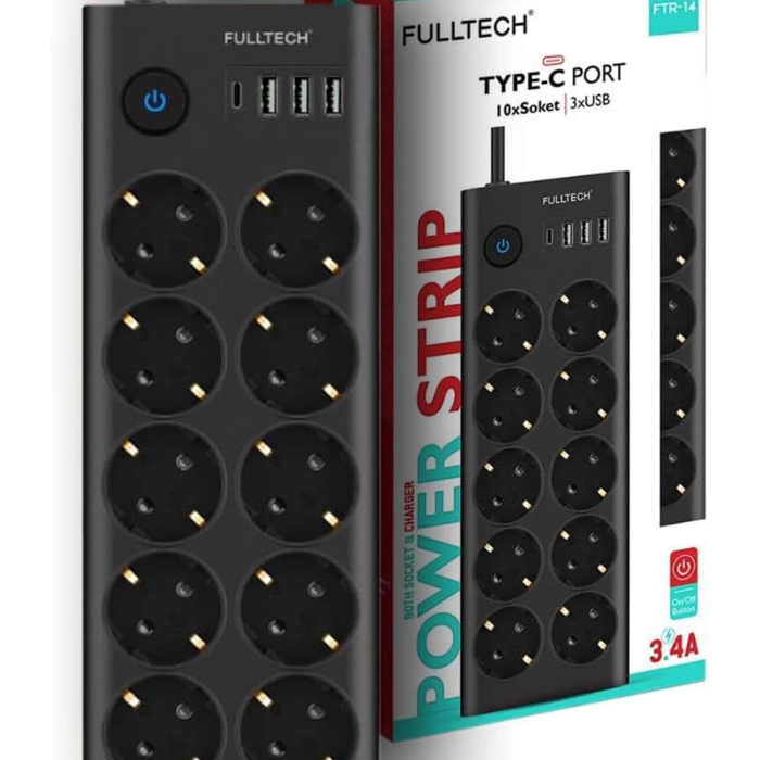 KESGİN MARKET® Ftr14 Type-c Girişli Akım Korumalı 10’lu Priz, 3 Usb