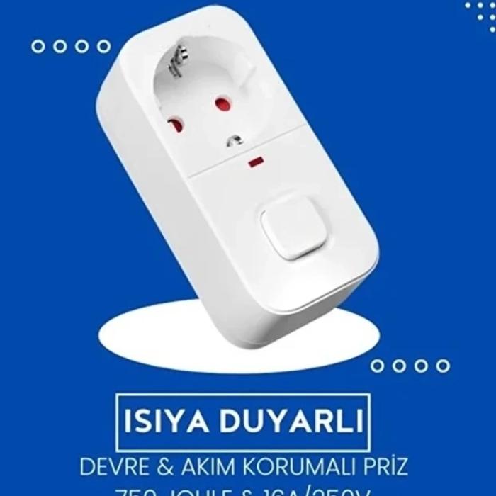 KESGİN MARKET® Isıya Duyarlı Devre Ve Akım Korumalı Duvar Tekli Anahtarlı Priz Fiş 16a/250v 750