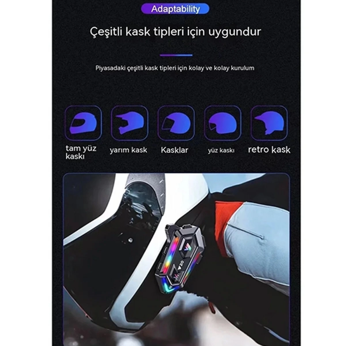 KESGİN MARKET® Y20 Motor Kurye Kask Kulaklık Rgb Modlu Bluetooth Motosiklet Kulaklık 5.3 Bluetooth Interkom