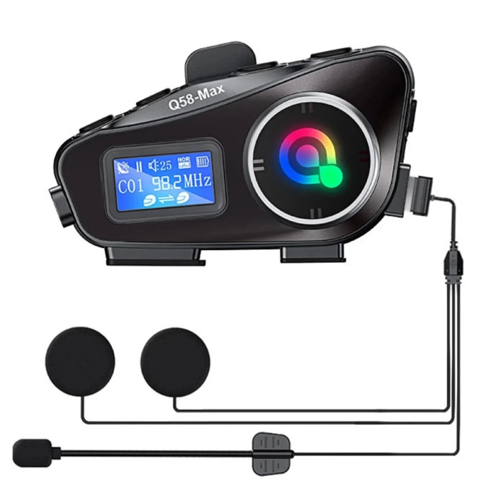 KESGİN MARKET® Q58-max Radyolu 2 Kişi Bağlantılı Bluetooth Kask Kulaklık Ekranlı Fenerli Müzik Ve Telsiz Intercom