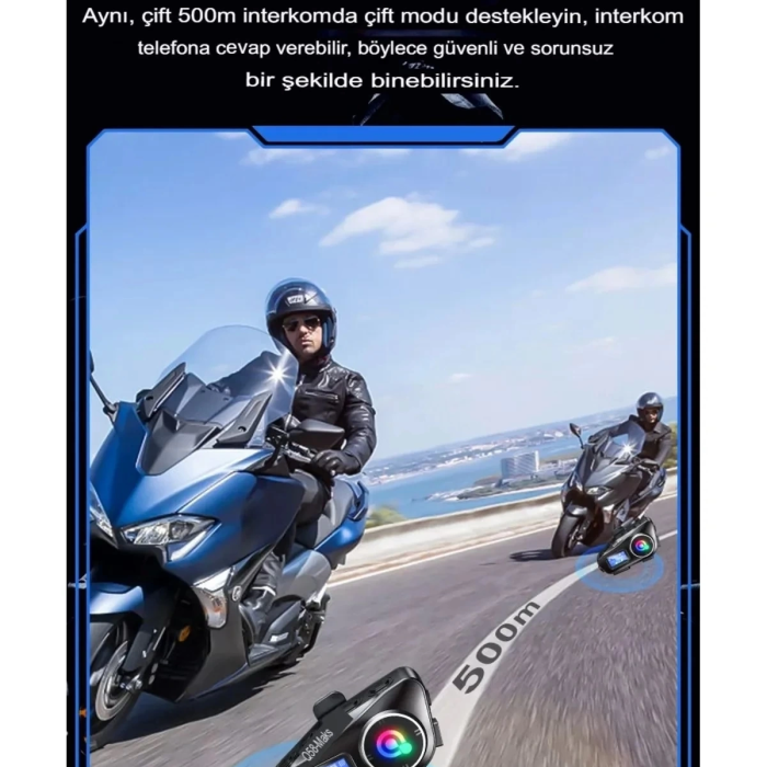 KESGİN MARKET® Q58-max Radyolu 2 Kişi Bağlantılı Bluetooth Kask Kulaklık Ekranlı Fenerli Müzik Ve Telsiz Intercom