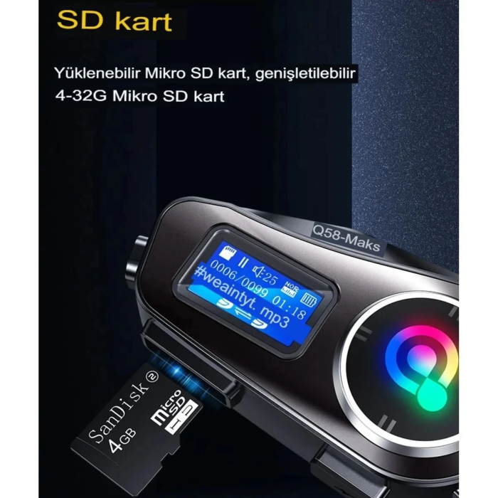 KESGİN MARKET® Q58-max Radyolu 2 Kişi Bağlantılı Bluetooth Kask Kulaklık Ekranlı Fenerli Müzik Ve Telsiz Intercom