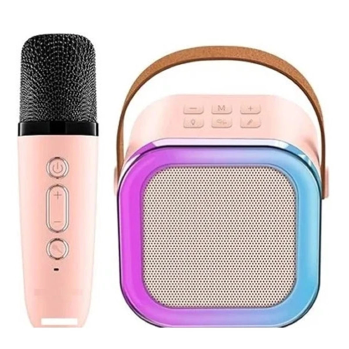 KESGİN MARKET® Karaoke Kablosuz Hoparlör Mikrofonlu Rgb Işıklı Bluetooth Speaker Tf Kart/usb Pembe