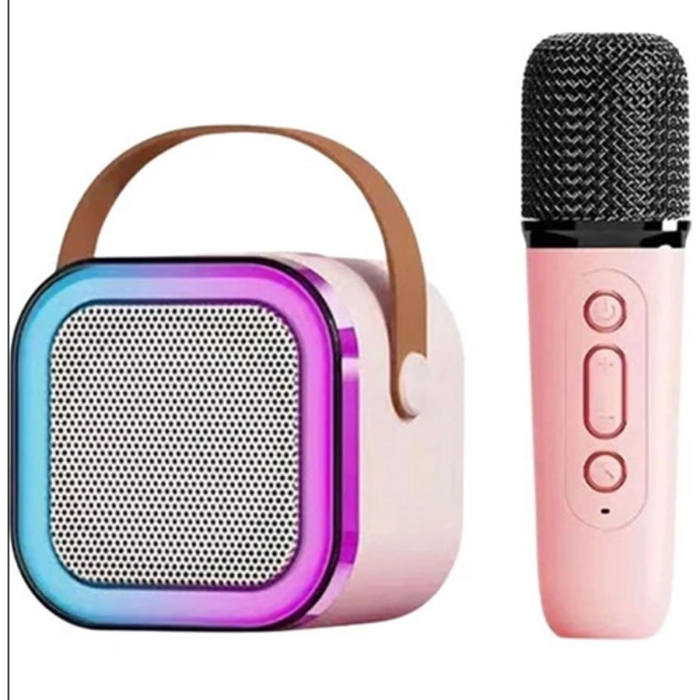KESGİN MARKET® Karaoke Kablosuz Hoparlör Mikrofonlu Rgb Işıklı Bluetooth Speaker Tf Kart/usb Pembe