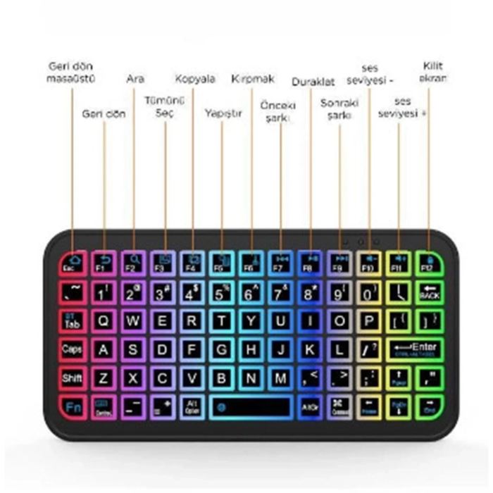 KESGİN MARKET® Mini Klavye Smarttv Işıklı Bluetooth Kablosuz Televizyon Ps3 Dizüstü Tabletler Ve Telefonlar İçin
