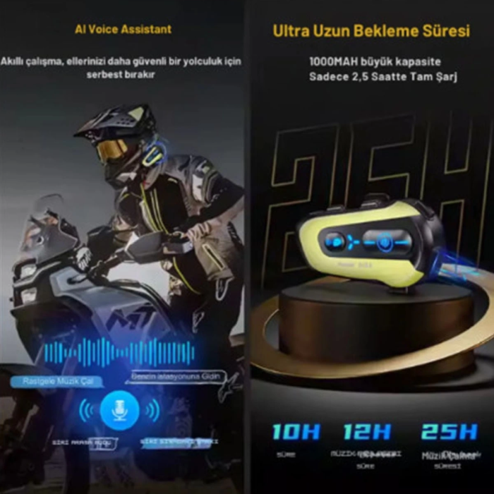 KESGİN MARKET® N3x Rgb Işıklı Intercom 3 Kişi Bağlantılı 1000mah Motosiklet Bluetooth Kulaklık Seti