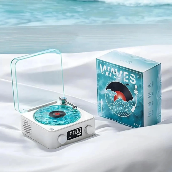 KESGİN MARKET® Waves Nostalji Plak Görünümlü Bluetooth Hoparlör 3d Ses Dalgası Retro Müzik Plak Mavi