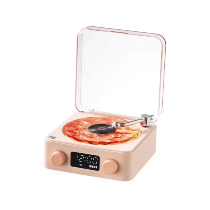 KESGİN MARKET® Waves Nostalji Plak Görünümlü Bluetooth Hoparlör 3d Ses Dalgası Retro Müzik Plak Pembe