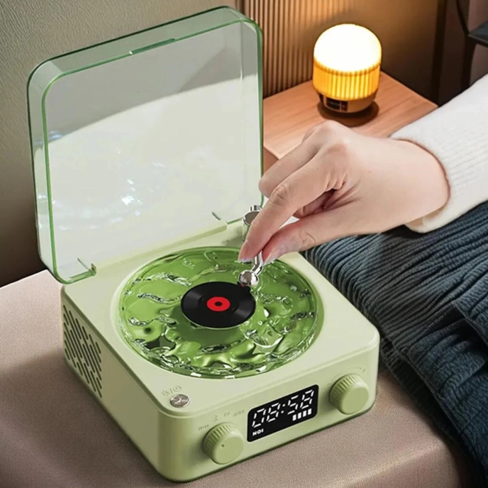 KESGİN MARKET® Waves Nostalji Plak Görünümlü Bluetooth Hoparlör 3d Ses Dalgası Retro Müzik Plak Yeşil