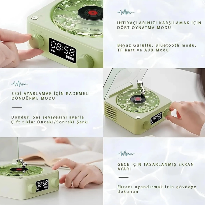 KESGİN MARKET® Waves Nostalji Plak Görünümlü Bluetooth Hoparlör 3d Ses Dalgası Retro Müzik Plak Yeşil
