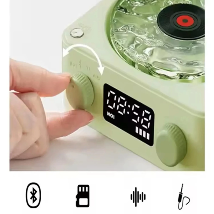 KESGİN MARKET® Waves Nostalji Plak Görünümlü Bluetooth Hoparlör 3d Ses Dalgası Retro Müzik Plak Yeşil