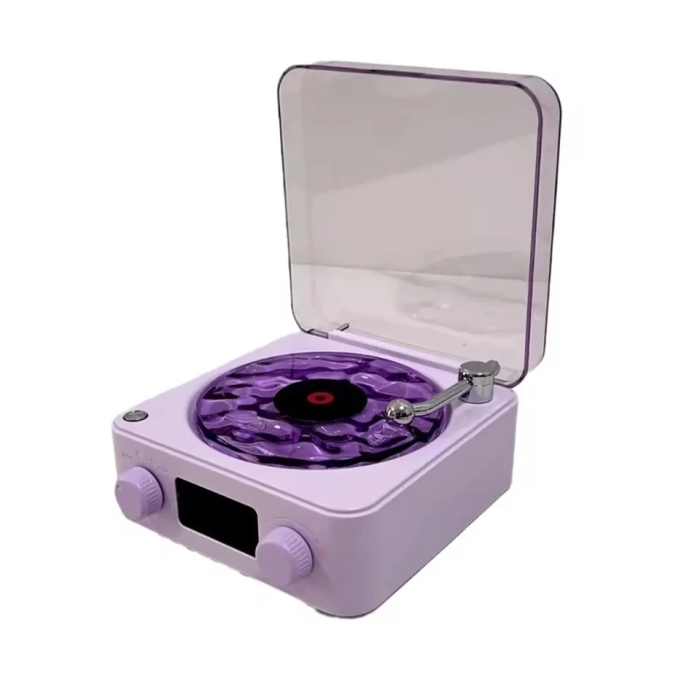 KESGİN MARKET® Waves Nostalji Plak Görünümlü Bluetooth Hoparlör 3d Ses Dalgası Retro Müzik Plak Mor