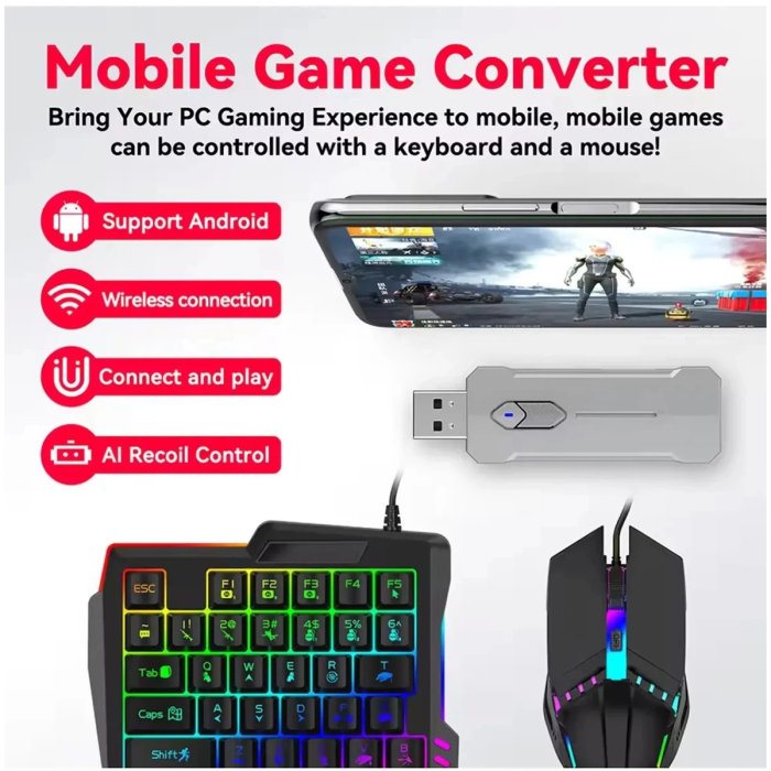KESGİN MARKET® Pubg Mobil Oyun Kiti 5in1 Bt5.3 Klavye Mouse Dönüştürücü Seti Pugb Seti