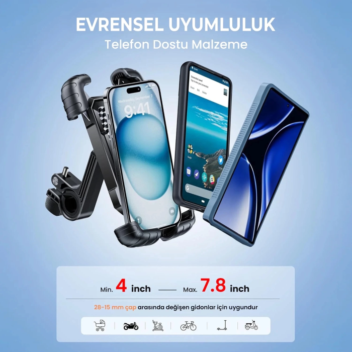 KESGİN MARKET® 360° Derece Ayarlanabilen Gidon Bağlantılı Bisiklet Motosiklet İçin Abs 4-7.8″ İnç Telefon Tutucu