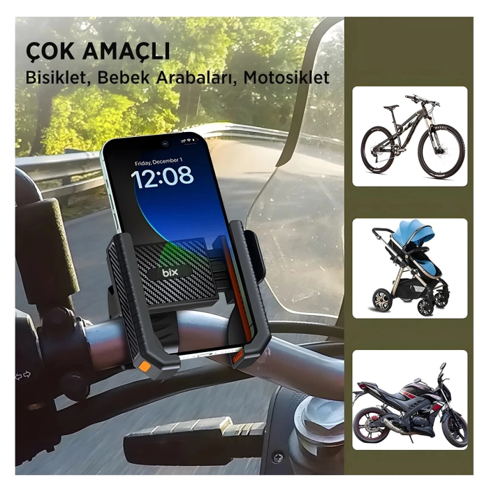 KESGİN MARKET® Gidon Bağlantılı Bisiklet Motosiklet İçin Esnek Abs 4-7.8″ İnç Telefon Tutucu 360° Dönebilen Tasarım