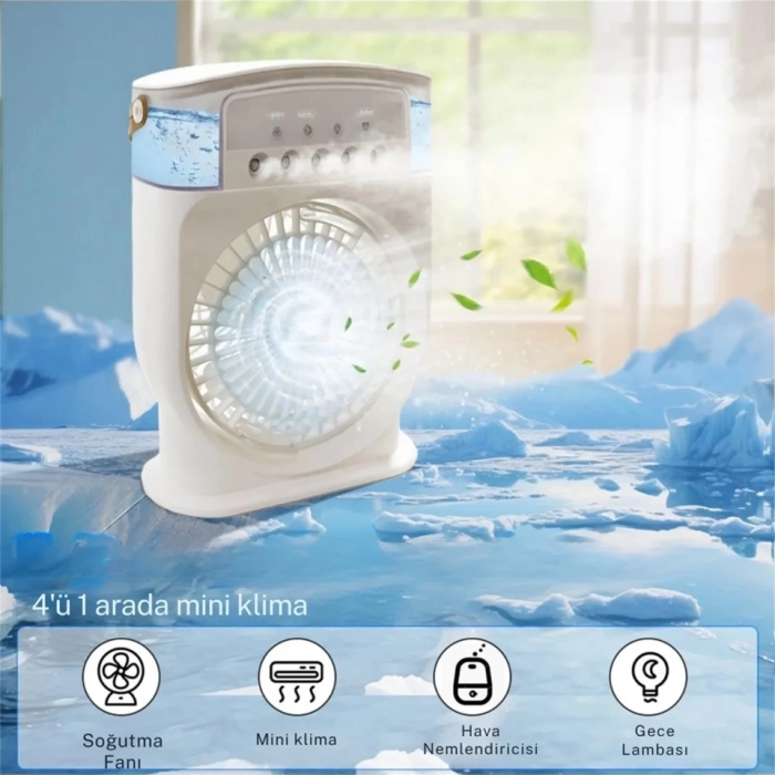 KESGİN MARKET® Şarjlı 600 Ml Su Hazneli Taşınabilir Masaüstü Vanilatör  Güçlü Fan Ve 2000 Mah Pil Beyaz