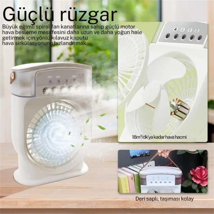 KESGİN MARKET® Şarjlı 600 Ml Su Hazneli Taşınabilir Masaüstü Vanilatör  Güçlü Fan Ve 2000 Mah Pil Yeşil