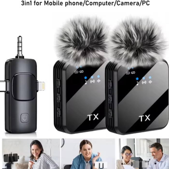 KESGİN MARKET® Yüksek Kalite Profesyonel 3 In 1 Kablosuz Taşınabilir Yaka Mikrofonu Tüylü