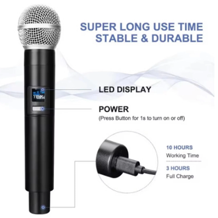 KESGİN MARKET® Profesyonel Çiftli Kablosuz Mikrofon Seti Karaoke Şarj Edilebilir 50 Metre Mesafe