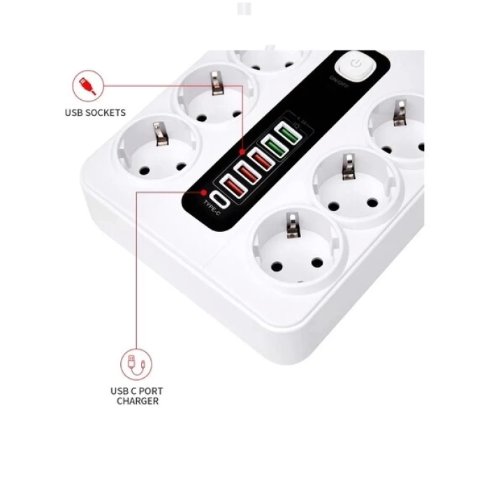 KESGİN MARKET® Hp-h04 3000w 10amper 6’lı 2metre Uzatma Kablolu Çoklu Termal Akım Priz