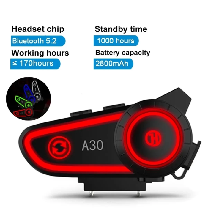 KESGİN MARKET® A30 Motosiklet Kask Kulaklık Intercom Işıklı 2 Eşleşme Özellikli