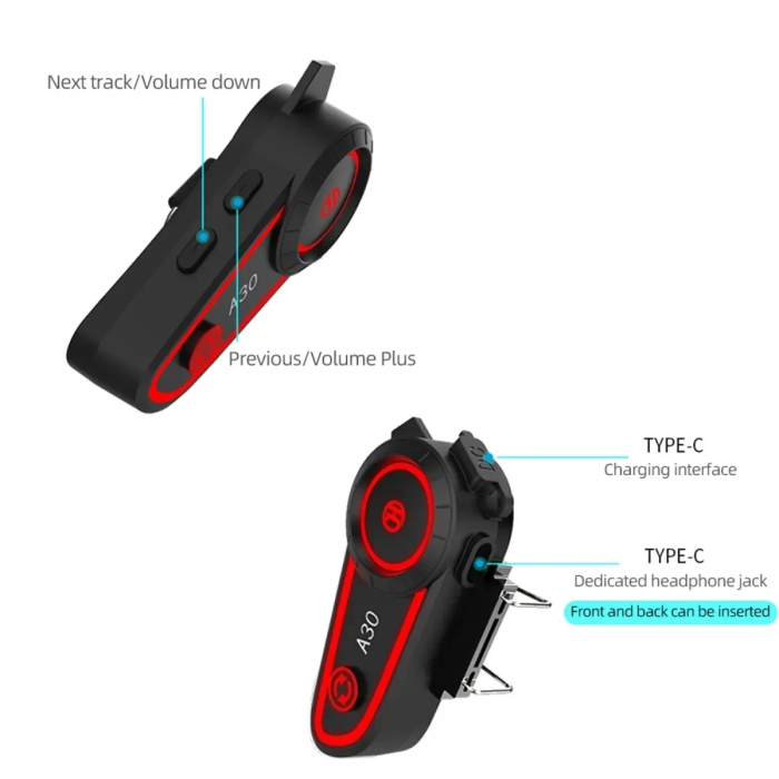 KESGİN MARKET® A30 Motosiklet Kask Kulaklık Intercom Işıklı 2 Eşleşme Özellikli