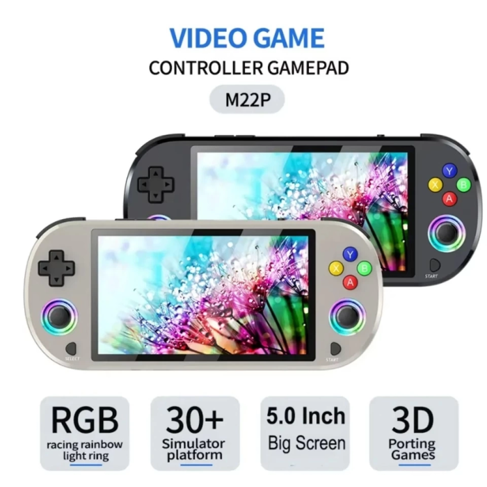 KESGİN MARKET® M22 Pro Retro Oyun Konsolu 5.0 ’’ıps Ekran Dahili 20000+ Oyun Emülatörleri Rgb Led Joystick