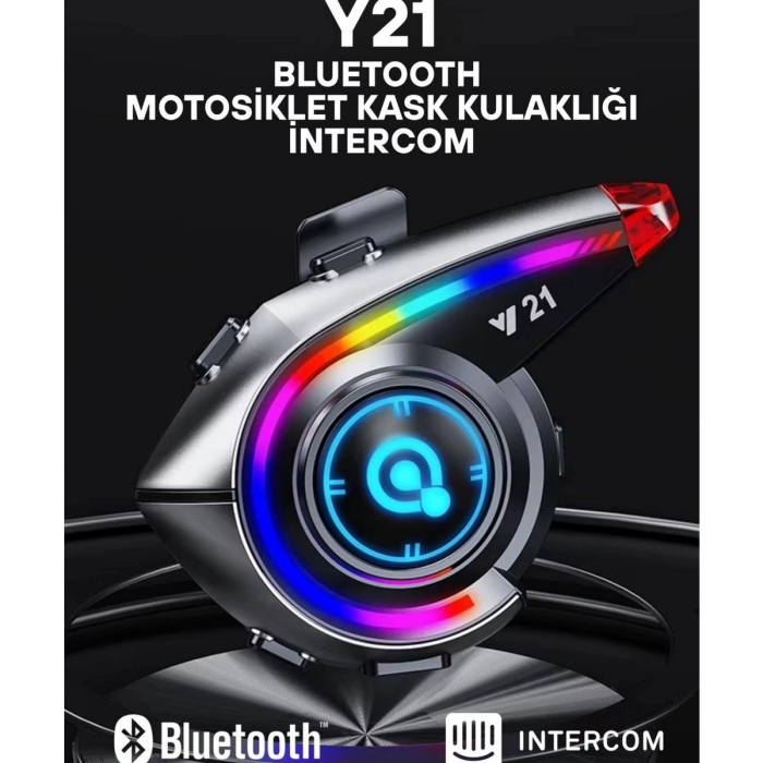 KESGİN MARKET® Y21 Rgb Işık Efektli Intercom Bluetooth Motosiklet Kask Kulaklığı Intercom Kulaklık