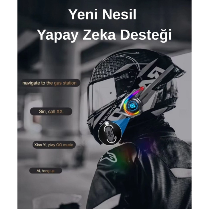 KESGİN MARKET® Y21 Rgb Işık Efektli Intercom Bluetooth Motosiklet Kask Kulaklığı Intercom Kulaklık