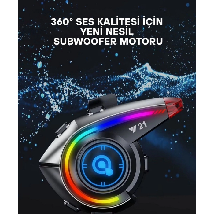 KESGİN MARKET® Y21 Rgb Işık Efektli Intercom Bluetooth Motosiklet Kask Kulaklığı Intercom Kulaklık