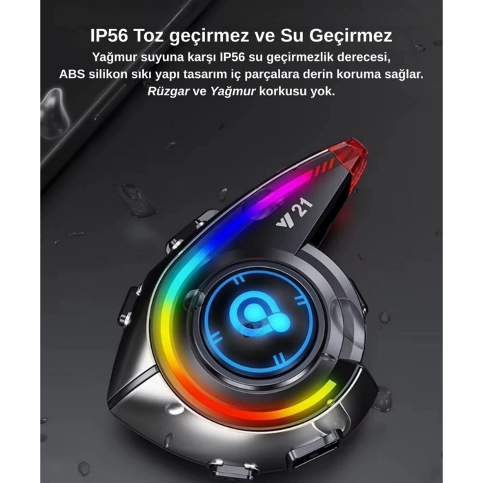 KESGİN MARKET® Y21 Rgb Işık Efektli Intercom Bluetooth Motosiklet Kask Kulaklığı Intercom Kulaklık