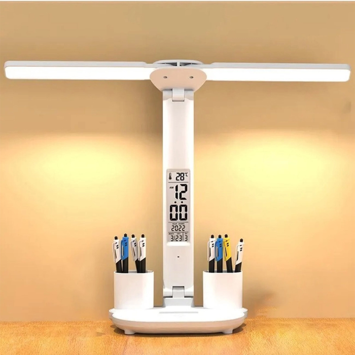 KESGİN MARKET® Led Dokunmatik Katlanabilir Masa Lambası Takvim Sıcaklık Saat Şarjlı Masa Lambası