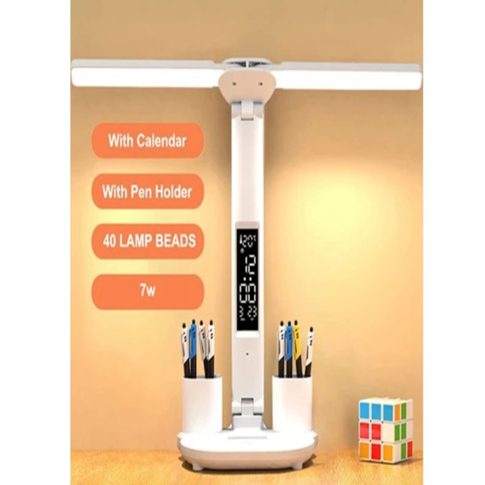 KESGİN MARKET® Led Dokunmatik Katlanabilir Masa Lambası Takvim Sıcaklık Saat Şarjlı Masa Lambası
