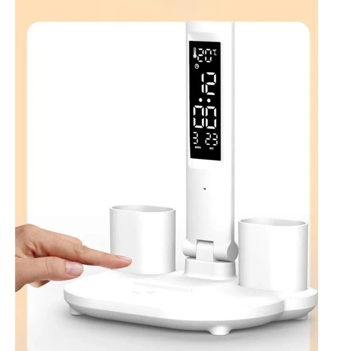 KESGİN MARKET® Led Dokunmatik Katlanabilir Masa Lambası Takvim Sıcaklık Saat Şarjlı Masa Lambası