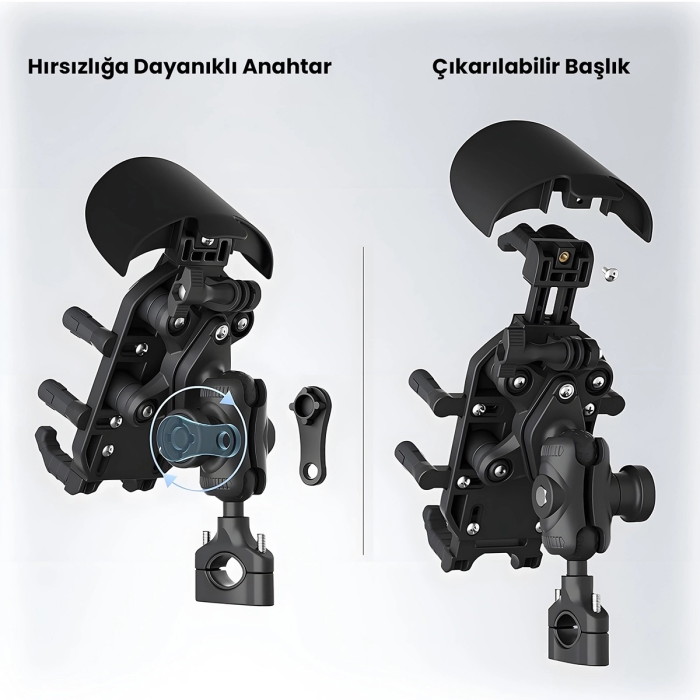 KESGİN MARKET® Gidon Bağlantılı Güneş Ve Yağmur Korumalı 360° Derece Ayarlanabilir Motosiklet Bisiklet Telefon Tutucu
