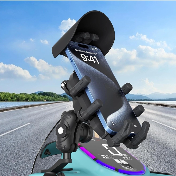 KESGİN MARKET® Ayna Bağlantılı Güneş Ve Yağmur Korumalı 360° Derece Ayarlanabilir Motosiklet Telefon Tutucu