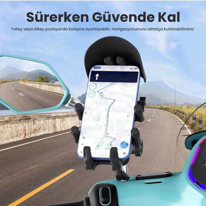 KESGİN MARKET® Ayna Bağlantılı Güneş Ve Yağmur Korumalı 360° Derece Ayarlanabilir Motosiklet Telefon Tutucu