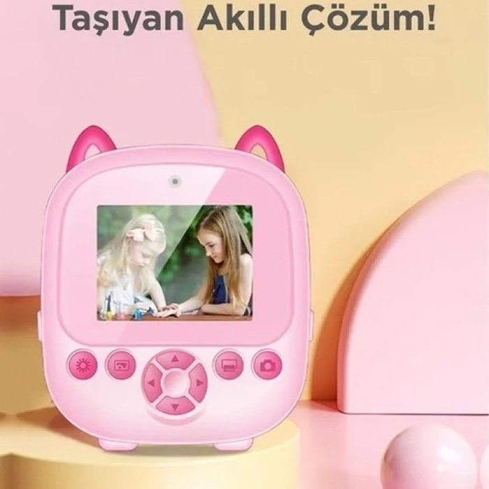 KESGİN MARKET® Dijital Video Fotoğraf App Destekli Çocuk Kamerası Termal Resim Kağıt Baskılı Yazıcı Pembe