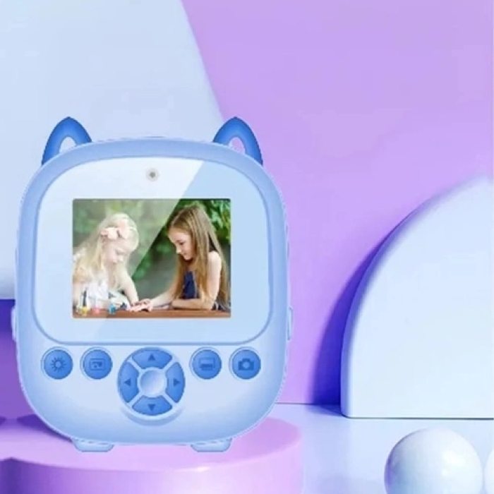 KESGİN MARKET® Dijital Video Fotoğraf App Destekli Çocuk Kamerası Termal Resim Kağıt Baskılı Yazıcı Mavi