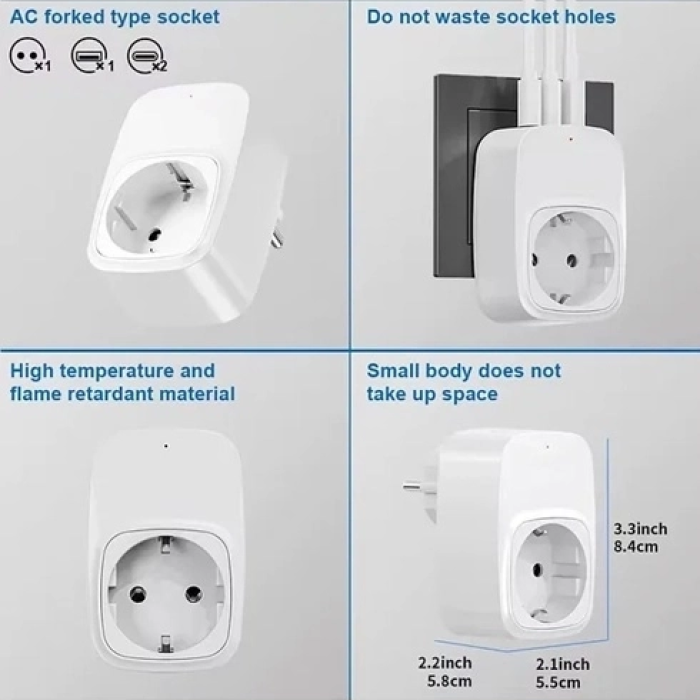 KESGİN MARKET® Tekli Yüksek Voltaj Korumalı Duvar Prizi 2x Type-c 1x Usb Çıkışlı Priz Grup Priz Çoğaltıcı Beyaz
