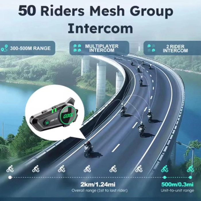 KESGİN MARKET® C50 2x Motosiklet Intercom Kask Kulaklık 1000 Mah Rgb Işıklı Çift Eşleşme