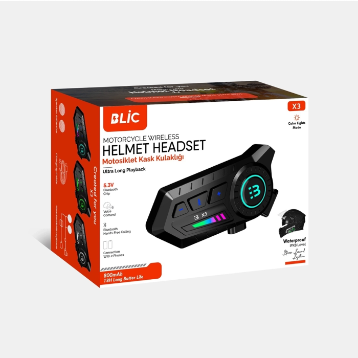 KESGİN MARKET® X3 Motor Kask Kulaklık Rgb Modlu Su Geçirmez 5.3 Bluetooth Intercom