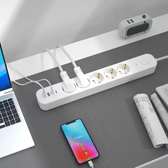 KESGİN MARKET® 5 Prizli Akım Korumalı Uzatma Kablosu | 2xusb-a + 2xusb-c | 3680w - 2m Kablo