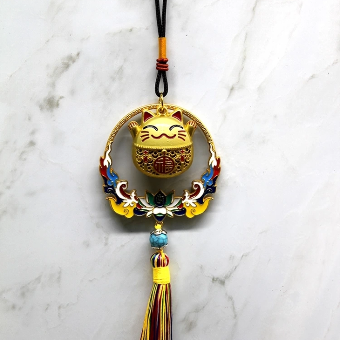 KESGİN MARKET® Renkli Püsküllü Şans Kedisi Feng Shui Askılık Alk4452