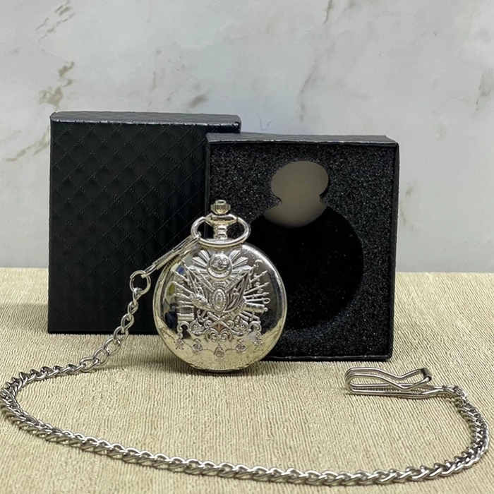 KESGİN MARKET® Özel Kutulu Osmanlı Devlet Arması Gümüş Köstekli Saat Alk4665