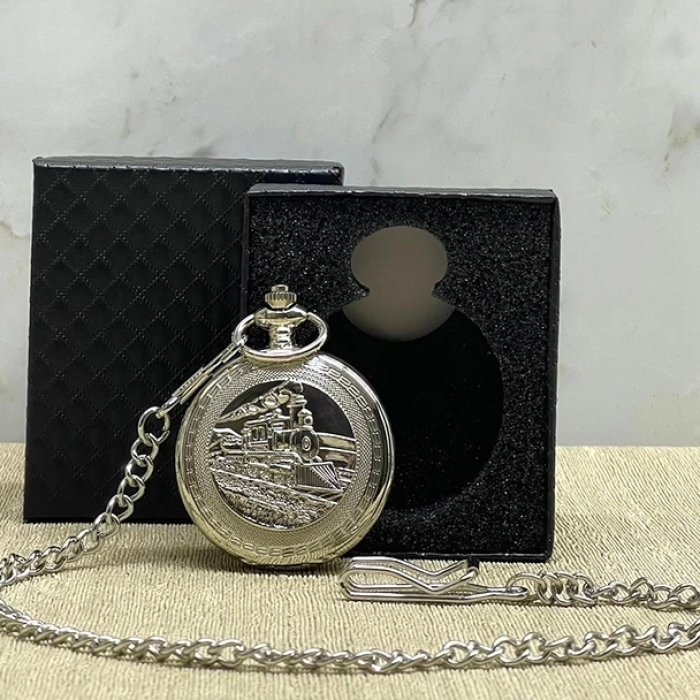 KESGİN MARKET® Özel Kutulu Tren Temali Gümüş Köstekli Saat Alk4675