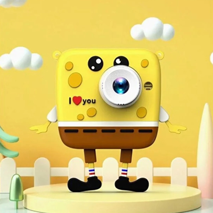 KESGİN MARKET® Sünger Bob Tasarımlı Yeni Nesil Çocuk Dijital Mini Fotoğraf Makinesi Çift Kamera