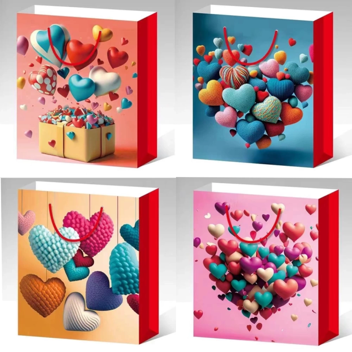 KESGİN MARKET® Küçük Boy Kalp Motifli Karton Çanta